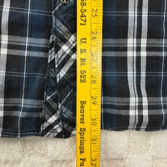 Affliction Shirt Mens Extra Large Blue Plaid Button Up Embroidered Distressed - Picture 8 of 13